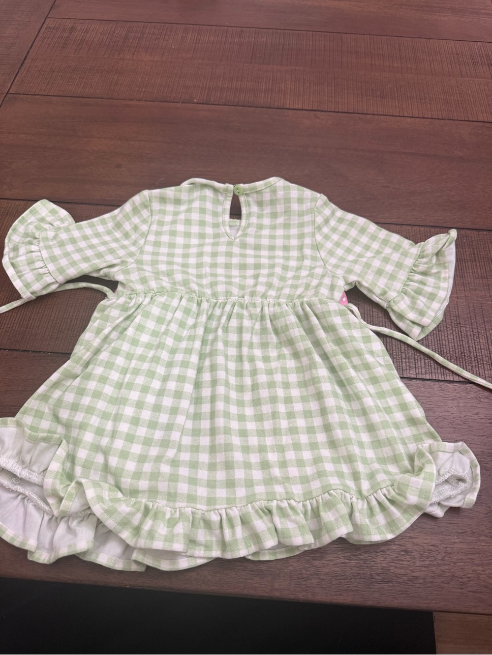 Rare editions 12m Green Gingham Bunny Dress with Pink Bow - Picture 6 of 6